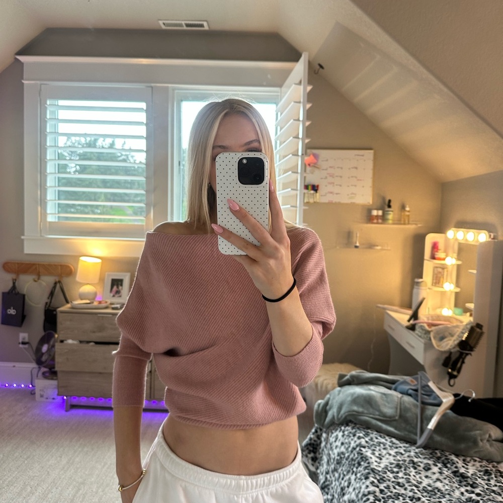 Pink Lily Blush Off-Shoulder Sweater